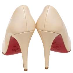 Pre Owned Christian Louboutin Beige Patent Leather Square Toe Pumps Size 38