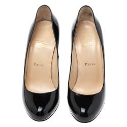 Pre Owned Christian Louboutin Black Patent Leather Ron Ron Zeppa Wedge Pumps Size 38