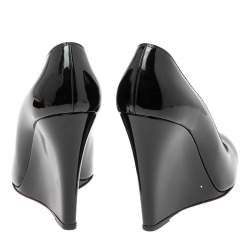 Pre Owned Christian Louboutin Black Patent Leather Ron Ron Zeppa Wedge Pumps Size 38