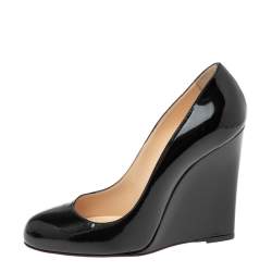 Pre Owned Christian Louboutin Black Patent Leather Ron Ron Zeppa Wedge Pumps Size 38