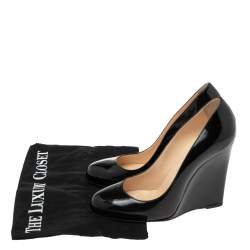Pre Owned Christian Louboutin Black Patent Leather Ron Ron Zeppa Wedge Pumps Size 38