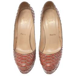 Christian Louboutin Orange/Brown Python Leather Bianca Pumps Size 38.5