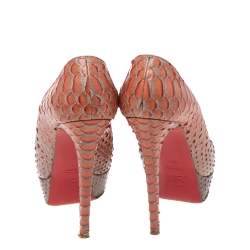 Christian Louboutin Orange/Brown Python Leather Bianca Pumps Size 38.5