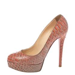 Christian Louboutin Orange/Brown Python Leather Bianca Pumps Size 38.5