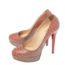 Christian Louboutin Orange/Brown Python Leather Bianca Pumps Size 38.5