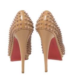 Pre Owned Christian Louboutin Beige Patent Leather Alti Spiked Platform Pumps Size 39