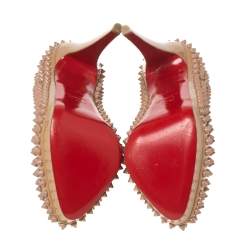 Pre Owned Christian Louboutin Beige Patent Leather Alti Spiked Platform Pumps Size 39