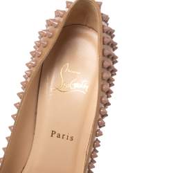 Pre Owned Christian Louboutin Beige Patent Leather Alti Spiked Platform Pumps Size 39
