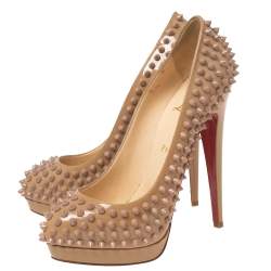 Pre Owned Christian Louboutin Beige Patent Leather Alti Spiked Platform Pumps Size 39