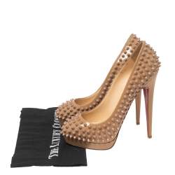 Pre Owned Christian Louboutin Beige Patent Leather Alti Spiked Platform Pumps Size 39