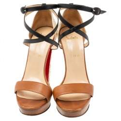 Christian Louboutin Brown/White Python And Leather Platform Ankle Strap Sandals Size 39