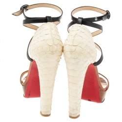 Christian Louboutin Brown/White Python And Leather Platform Ankle Strap Sandals Size 39