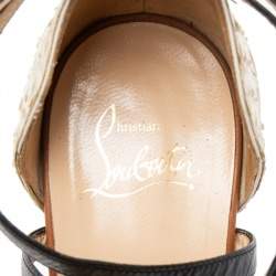 Christian Louboutin Brown/White Python And Leather Platform Ankle Strap Sandals Size 39