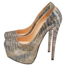 Pre Owned Christian Louboutin Multicolor Glitter Daffodile Platform Pumps Size 38