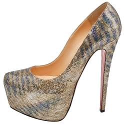 Pre Owned Christian Louboutin Multicolor Glitter Daffodile Platform Pumps Size 38