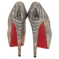 Pre Owned Christian Louboutin Multicolor Glitter Daffodile Platform Pumps Size 38