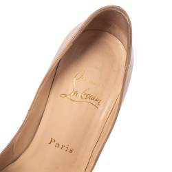 Pre Owned Christian Louboutin Beige Patent Leather Lady Peep Toe Platform Pumps Size 35
