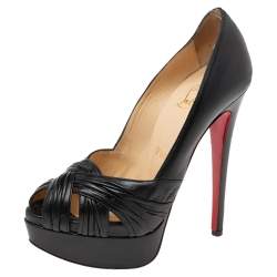 Pre Owned Christian Louboutin Black Leather Aborina Platform Pumps Size 35