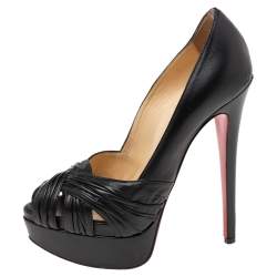 Pre Owned Christian Louboutin Black Leather Aborina Platform Pumps Size 35