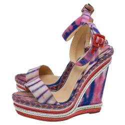 Christian Louboutin Multicolor Tie-Dye Fabric Duplice Platform Wedge Sandals Size 37