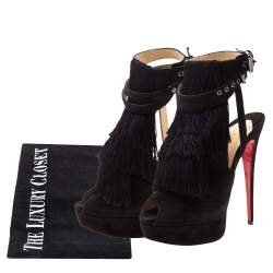 Christian Louboutin Black Suede Change Of The Guard Cross Strap Ankle Strap Sandals Size 38.5