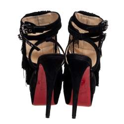 Christian Louboutin Black Suede Change Of The Guard Cross Strap Ankle Strap Sandals Size 38.5