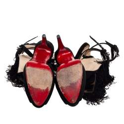 Christian Louboutin Black Suede Change Of The Guard Cross Strap Ankle Strap Sandals Size 38.5