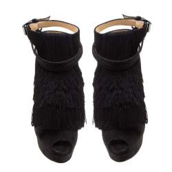 Christian Louboutin Black Suede Change Of The Guard Cross Strap Ankle Strap Sandals Size 38.5