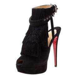 Christian Louboutin Black Suede Change Of The Guard Cross Strap Ankle Strap Sandals Size 38.5