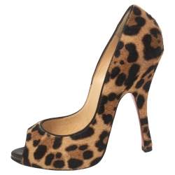 Christian Louboutin Brown/Beige Leopard Print Calf Hair Maryl Pumps Size 37 