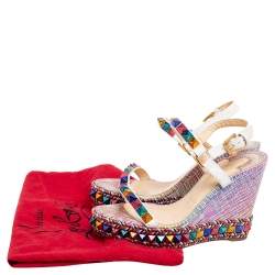Pre Owned Christian Louboutin Multicolor Leather Studded Cataclou Espadrille Wedge Sandals Size 39