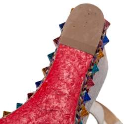 Pre Owned Christian Louboutin Multicolor Leather Studded Cataclou Espadrille Wedge Sandals Size 39