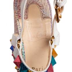 Pre Owned Christian Louboutin Multicolor Leather Studded Cataclou Espadrille Wedge Sandals Size 39