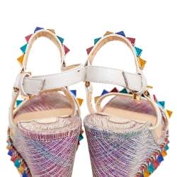 Pre Owned Christian Louboutin Multicolor Leather Studded Cataclou Espadrille Wedge Sandals Size 39