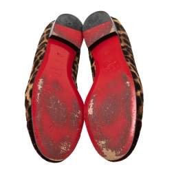 Christian Louboutin Brown Leopard Print Pony My Love Velvet Smoking Slippers Size 38.5