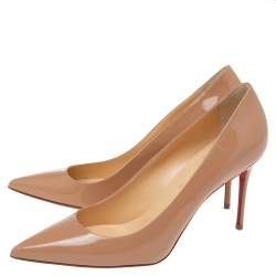 Pre Owned Christian Louboutin Beige Patent Leather Kate Pumps Size 41
