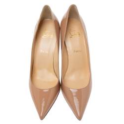 Pre Owned Christian Louboutin Beige Patent Leather Kate Pumps Size 41