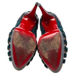 Christian Louboutin Dark Teal Suede and Python Leather Caged Karina Booties Size 38.5