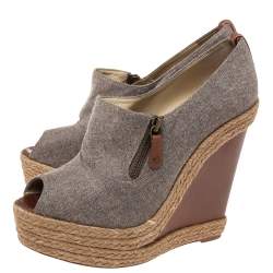 Christian Louboutin Grey Wool Deroba Espadrilles Wedge Sandals Size 40