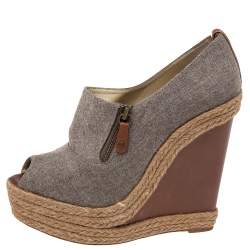 Christian Louboutin Grey Wool Deroba Espadrilles Wedge Sandals Size 40