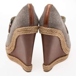 Christian Louboutin Grey Wool Deroba Espadrilles Wedge Sandals Size 40