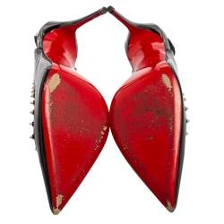 Pre Owned Christian Louboutin Black Patent Leather and PVC Brigadine Spike Slingback Pumps Size 38.5