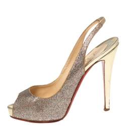 Christian Louboutin Multicolor Glitter Leather No Prive Peep-Toe Slingback Sandals Size 39