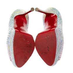 مملوكة مسبقًا حذاء كعب عالي كريستيان لوبوتان ليدي سويدي لامع متعدد الألوان مقدمة مفتوحة نعل سميك مقاس 36