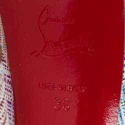 مملوكة مسبقًا حذاء كعب عالي كريستيان لوبوتان ليدي سويدي لامع متعدد الألوان مقدمة مفتوحة نعل سميك مقاس 36