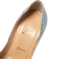 مملوكة مسبقًا حذاء كعب عالي كريستيان لوبوتان ليدي سويدي لامع متعدد الألوان مقدمة مفتوحة نعل سميك مقاس 36