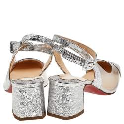 Christian Louboutin Silver Crinkled Leather And PVC Asticocotte Ankle Strap Sandals Size 35