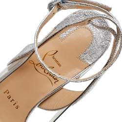 Christian Louboutin Silver Crinkled Leather And PVC Asticocotte Ankle Strap Sandals Size 35