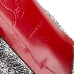 Christian Louboutin Silver Crinkled Leather And PVC Asticocotte Ankle Strap Sandals Size 35