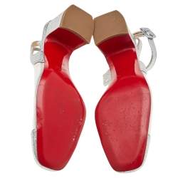 Christian Louboutin Silver Crinkled Leather And PVC Asticocotte Ankle Strap Sandals Size 35